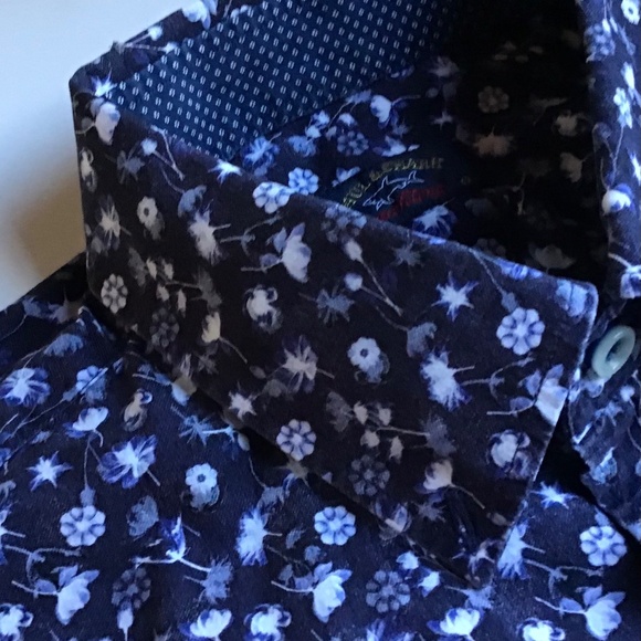 Paul & Shark black with purple flowers  cotton shirt Sz 16.5 made in Italy 🇮🇹 - Picture 2 of 10